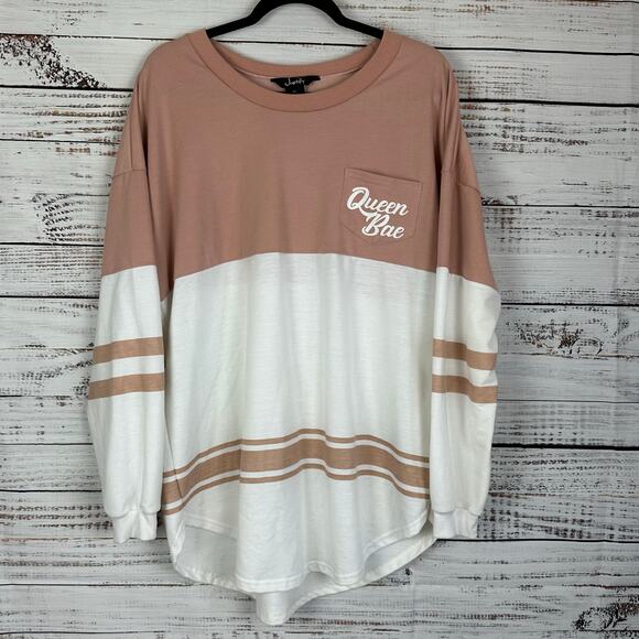 Women's Justify Queen Bae Sequin Color Block Long Sleeve Pullover Shirt- Size 1X - Picture 1 of 6